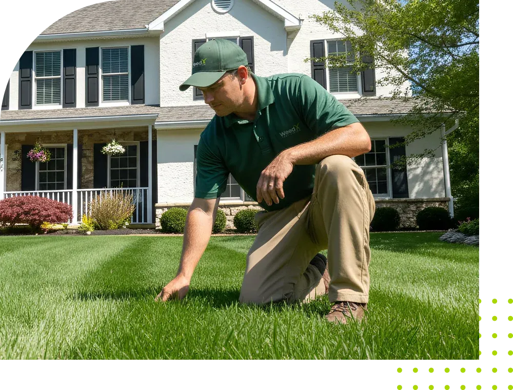 technician inspecting grass